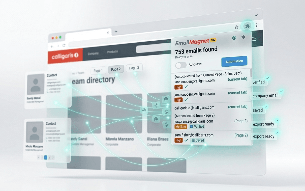 EmailMagnet Chrome extension interface
