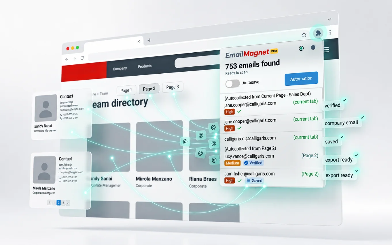 EmailMagnet extension interface